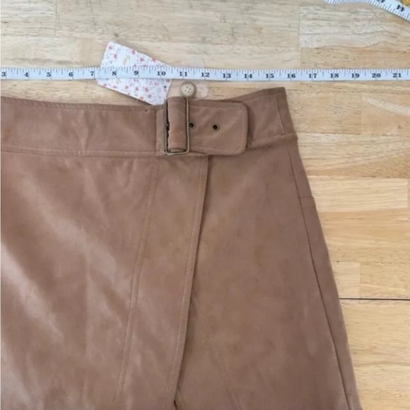 NWT Free People Skirt Camel Tan Faux Suede Ari Wrap Mini Buckle Vegan Boho 12 - Picture 12 of 12